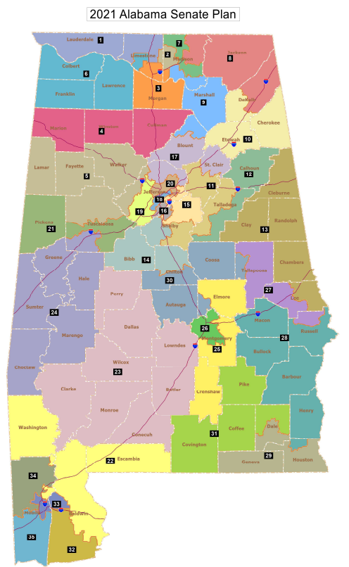 Senate district map as of November, 2022.